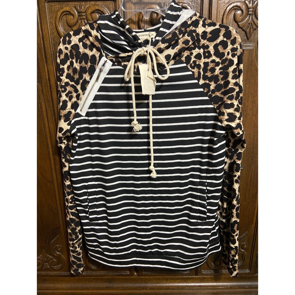 ANDTHEWHY Los Angeles Striped Leopard Print Hoodie Sweatshirt ATW10553 Medium